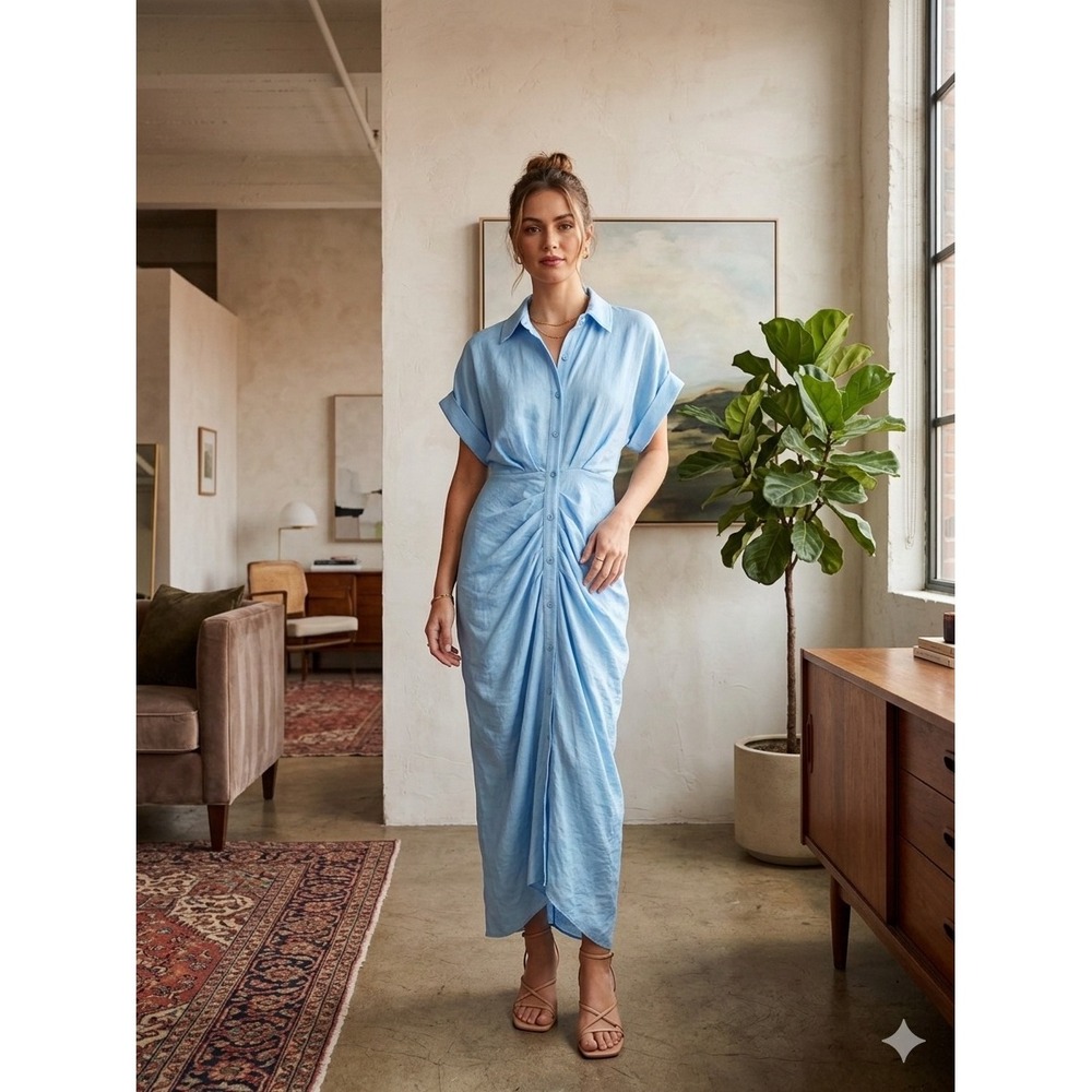 Steve Madden Light Blue Collared Midi Dress